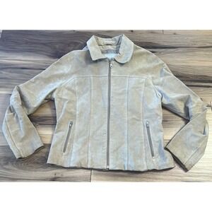 Wilsons Leather Maxima Suede Jacket Tan Zip Front Women's L